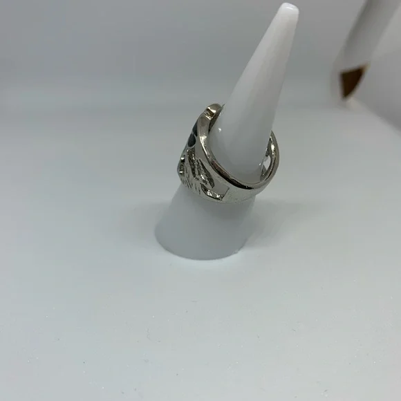 NEW Silver w Black Turquoise Flower Ring - Picture 7 of 7